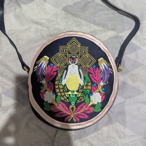 Mary Katrantzou crossbody bag leather and embroidery like new, blue