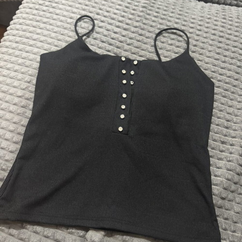 Top with decorative strass buttons, cups, and elastic straps, new, black