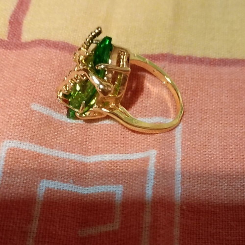 Dragonfly ring new with large green zircon and yellow gold plating