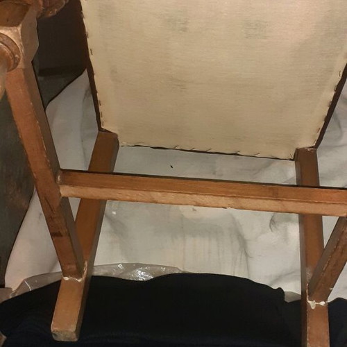 Vintage dining chairs used, set of 6, wooden leather with carved legs