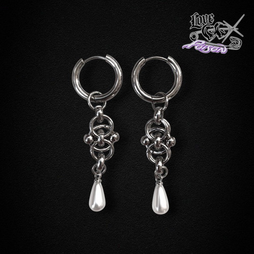 Love x Poison Handmade Stainless Steel Chainmail Hoop Earrings with Pearls