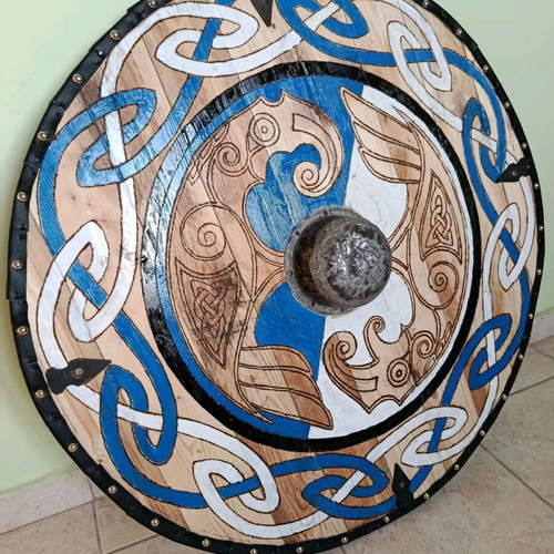 Viking shield large like new, handmade wooden with pyrography