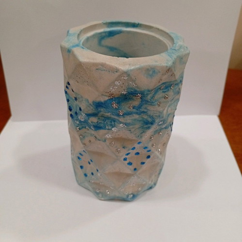 Porcelain toothbrush holder new with silver and blue glitter