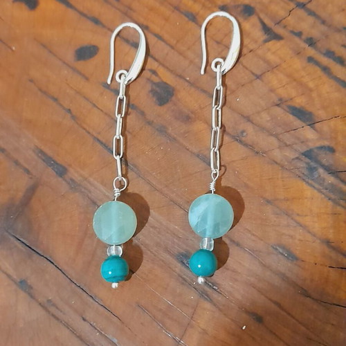Silver earrings 925 with malachite semi-precious stones new