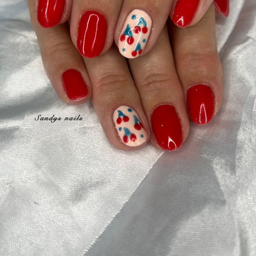Summer Red Press On Nails handmade, new, set of 10