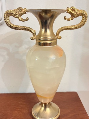 Vintage marble amphora like new with bronze dragon handles