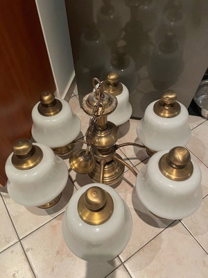 Bronze ceiling light refurbished with six white glass shades