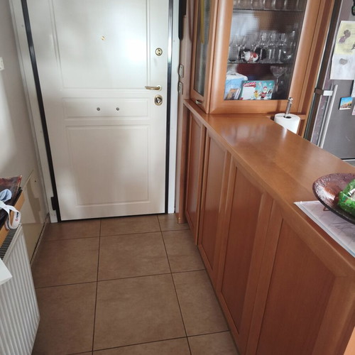 Solid oak kitchen cabinets with glass, used, including appliances
