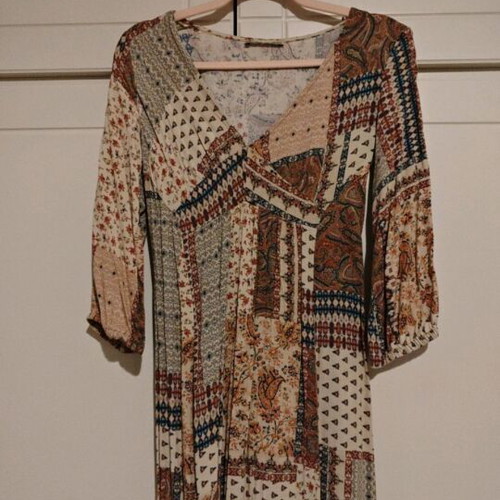 Midi dress boho style with patchwork design, like new, size Small