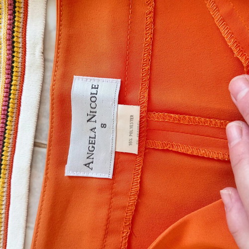 Zara multicolor striped blouse with orange pants and bag set