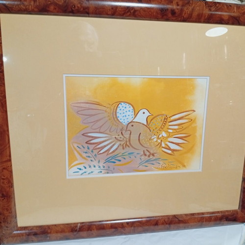 Original acrylic or oil painting on paper by Giorgos Stathopoulos, doves