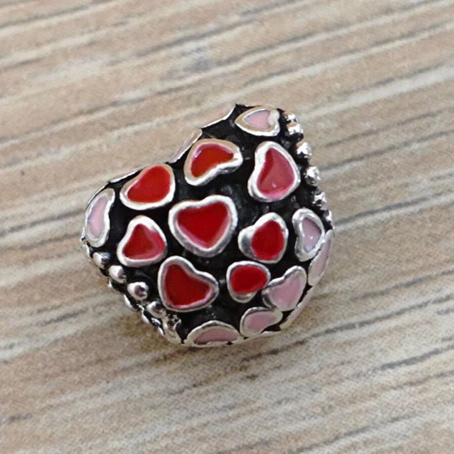 Silver charm hearts with enamel like new