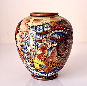 Royal Satsuma Διακοσμητικό Βάζο 22,5cm Hand Painted 24K Gold Japan Vintage #01400