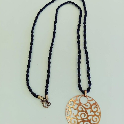 Apefthon Necklace with Gold Motif and Long Black Macrame Cord