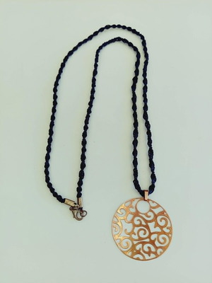 Apefthon Necklace with Gold Motif and Long Black Macrame Cord