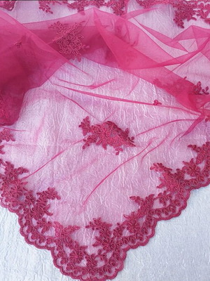Tablecloth embroidery on tulle burgundy like new