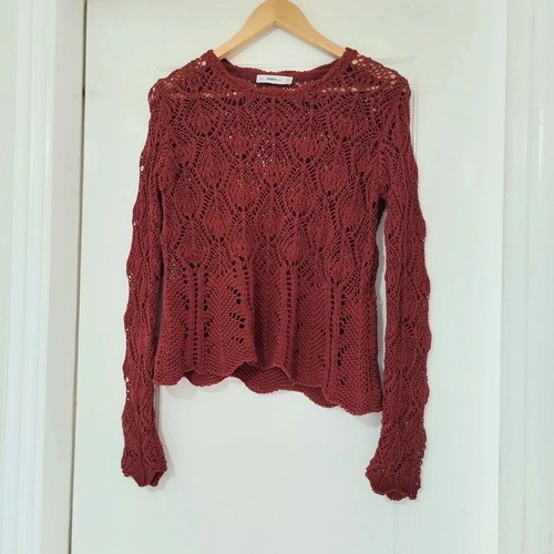 Zara knitted pullover in burned orange red, size M