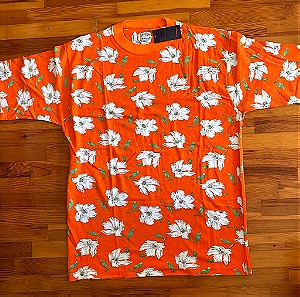 Πορτοκαλί μακο μπλουζα με λουλούδια XL
