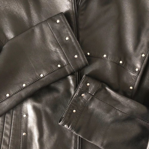 Roberta Ferrini black leather short jacket with studs like new, size 44