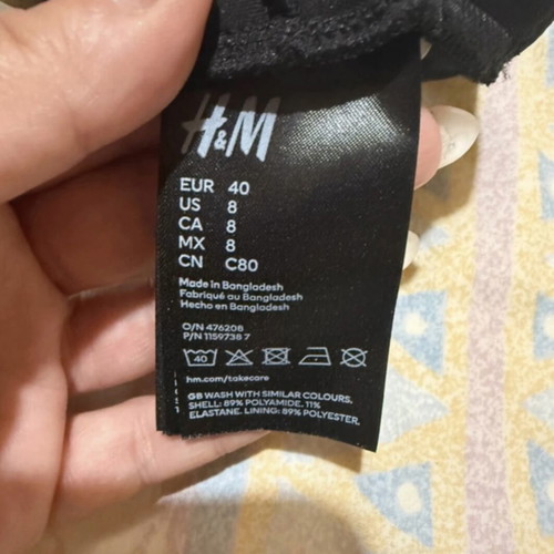 H&M Black Bikini Top One Shoulder with Double Strap New