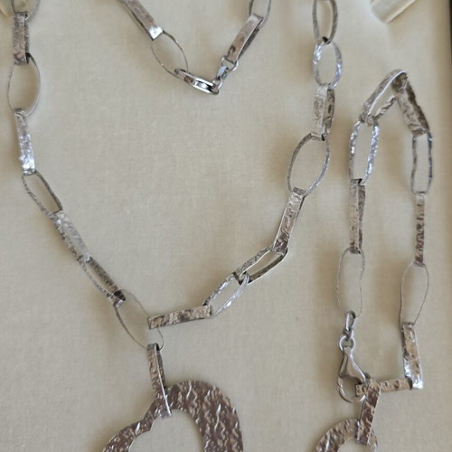 925 silver hammered necklace and bracelet set