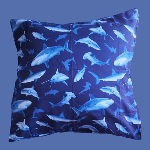 Decorative pillowcases blue and white sharks 45x45 eco text fabric new