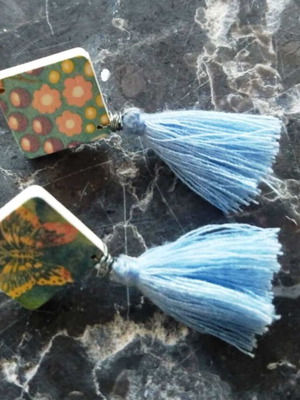 Handmade boho earrings with turquoise tassels like new