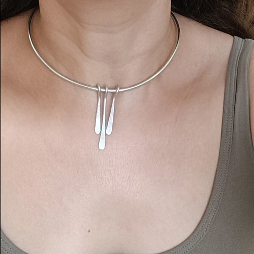 Silver Handmade Wire Necklace with 3 Removable Drop Elements