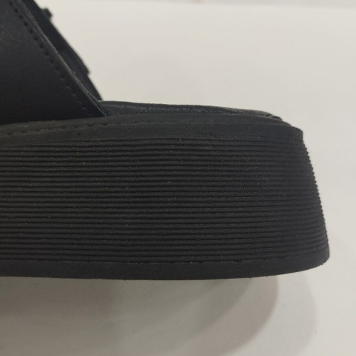 Black leather platform sandal with gold buckle, size 38
