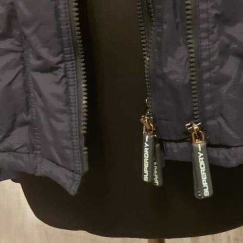 Superdry women's jacket used, size Large, black with blue fleece lining