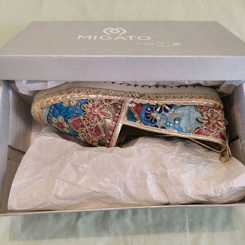 Migato women's espadrilles new, multicolor with embroidery, size 37