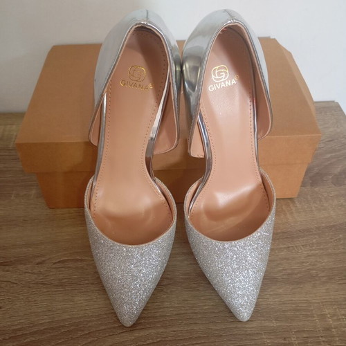 Bozikis silver glitter high heels size 38 new