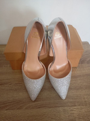 Bozikis silver glitter high heels size 38 new