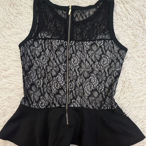 Black lace blouse size M like new with gold zipper