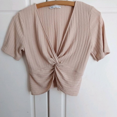 Zara crop t-shirt used, beige, size S