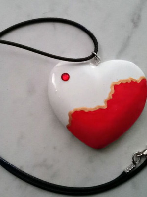 Handmade heart necklace new, painted with acrylics