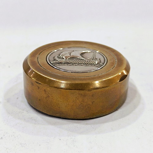 Mid-Century Brass Paperweight with Silver 925 Trireme, like new