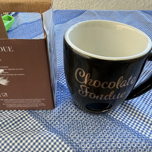 Chocolate fondue set new in box with cup and forks