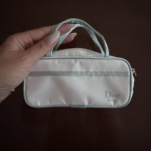 Dior Beauty white cosmetic bag with blue details new