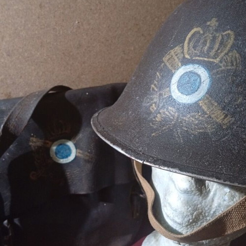 Military bag and helmet used, officer rank