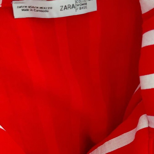 Γυναικείο ριγέ κοντομάνικο πουκάμισο Zara M σαν καινούργιο, άσπρο και κόκκινο