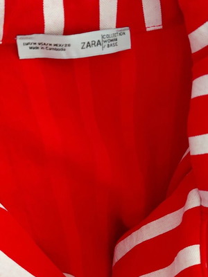 Γυναικείο ριγέ κοντομάνικο πουκάμισο Zara M σαν καινούργιο, άσπρο και κόκκινο