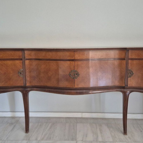 Vintage wooden sideboard 2.43m, bow-front design