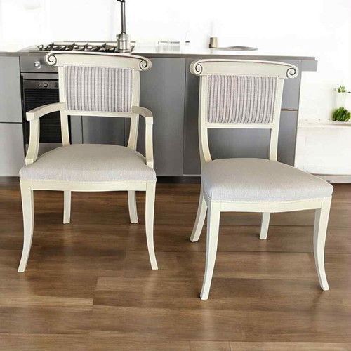 Neoclassical Beech Wood Dining Set 180x100 with 4 Chairs and 2 Armchairs new