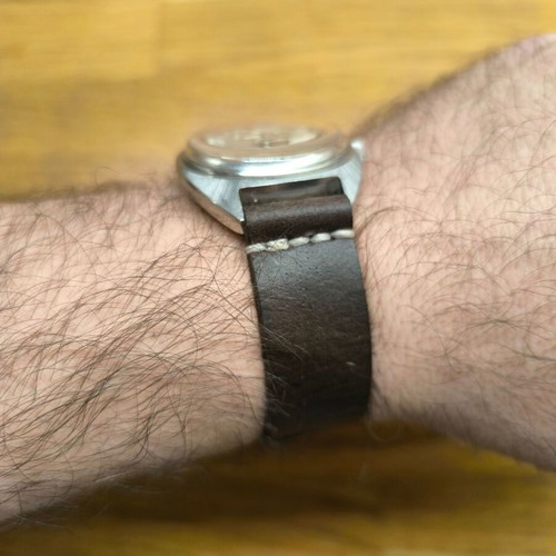 Handmade leather watch strap, brown and green, custom sizes