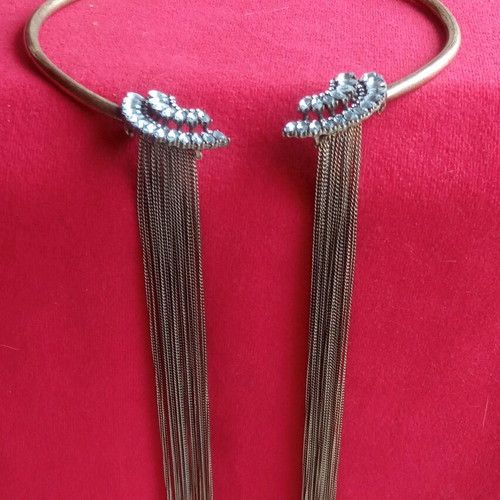 Vintage style Art Nouveau necklace used, bronze with zirconia