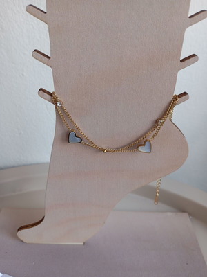 Anklet with White Hearts in 18K Gold-Plated Stainless Steel New