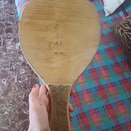 Vintage wooden beach rackets set of 3 with tennis ball, Eagle No 104 & Dolphin