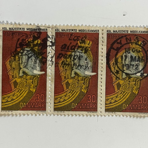 Vintage Denmark stamps used, set of 3, 1970 Kgl Majestæts Modelkammer