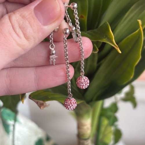 Folli Follie earrings silver color with pink zircon like new